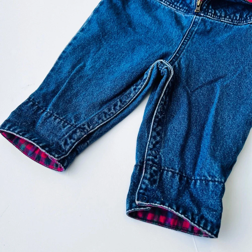 Vintage Gymboree Baby Denim Overalls Infant Quilted Car Plaid Lined Cotton
